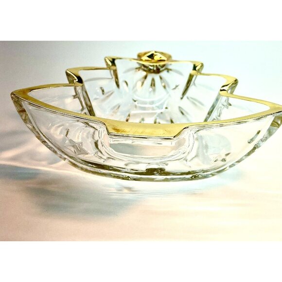 Vintage Mikasa Crystal Dish Christmas Tree With Star Gold Trim 6" Japan - Picture 3 of 10